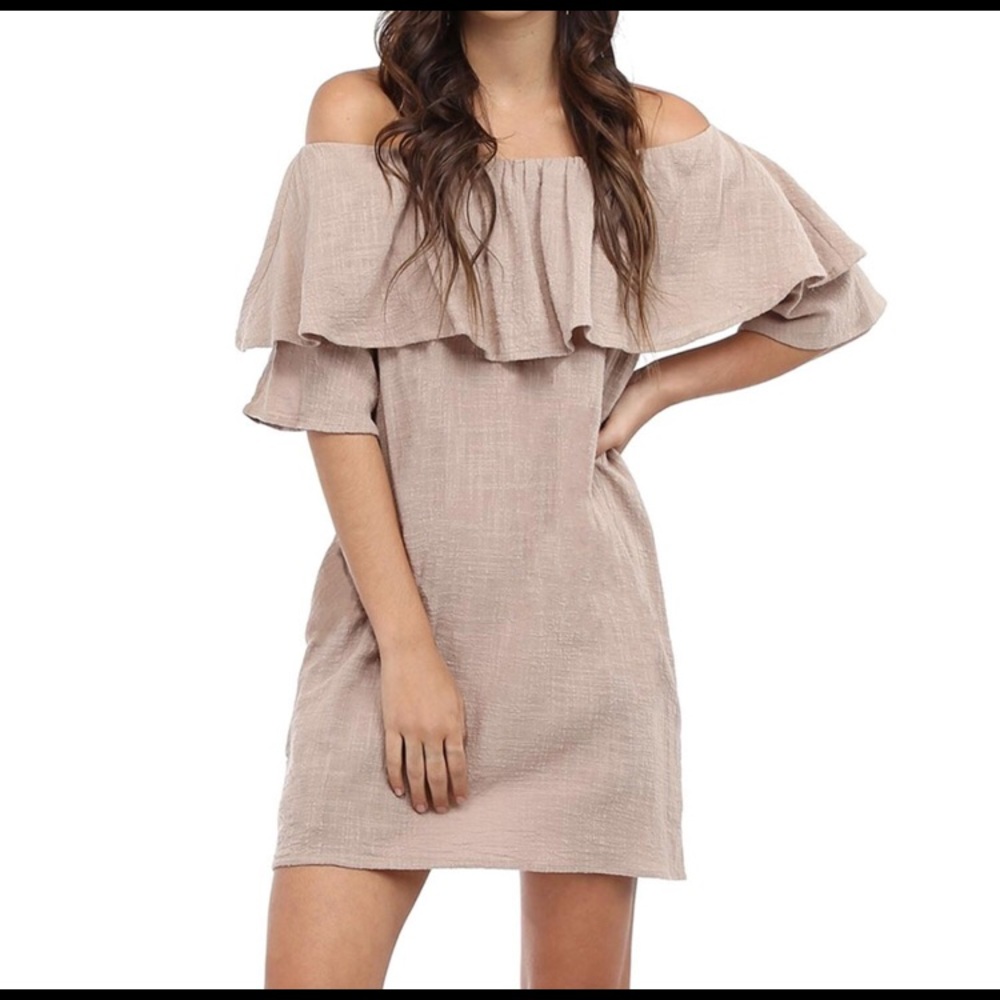 Off The Shoulder Dress - Haystack Color